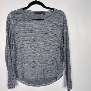 Athleta XSmall XS Navy Blue Striped Breezy Open Back Long Sleeve Tee Modal Blend